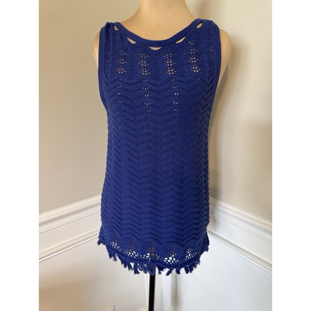 Lilly Pulitzer Blue Brooklin Fringe Sweater Tank Medium Cotton Summer Bright